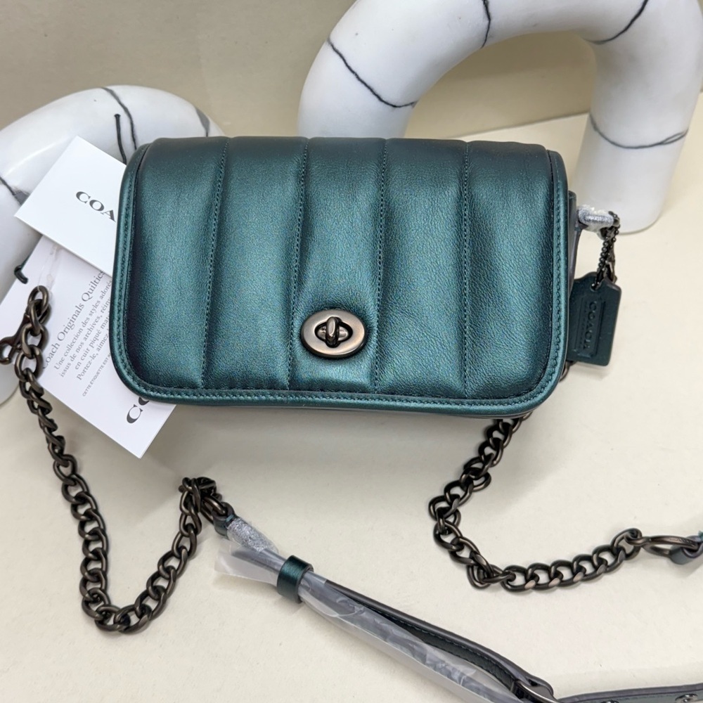 (new+tag) Coach Originals Quilties Dinkey Metallic Green Crossbody Bag - Picture 9 of 13